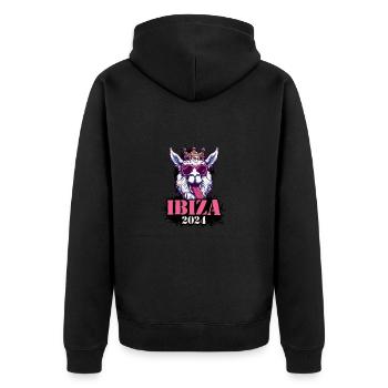 Ibiza 2024 Alpaka - Unisex Premium Bio Zip Hoodie - Schwarz - Hinten - Nico (187cm)