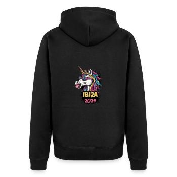 Ibiza 2024 Einhorn - Unisex Premium Bio Zip Hoodie - Schwarz - Hinten - Nico (187cm)