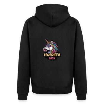 Teneriffa 2024 Einhorn - Unisex Premium Bio Zip Hoodie - Schwarz - Hinten - Nico (187cm)