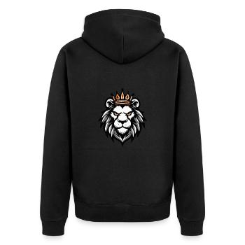 Löwe Kopf Krone - Unisex Premium Bio Zip Hoodie - Schwarz - Hinten - Nico (187cm)