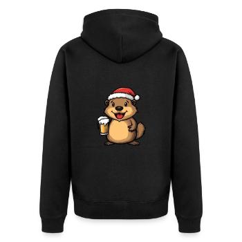 Biber Bier Xmas Weihnachten - Unisex Premium Bio Zip Hoodie - Schwarz - Hinten - Nico (187cm)
