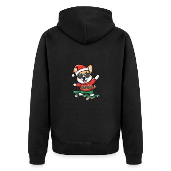 Corgi Hund Weihnachten Skateboard - Unisex Premium Bio Zip Hoodie - Schwarz - Hinten - Nico (187cm)