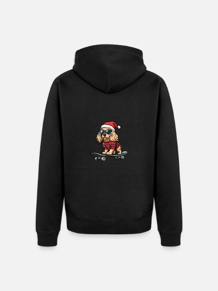 Cocker Spaniel Dog Christmas Skateboard - Unisex Premium Organic Zip Hoodie - black