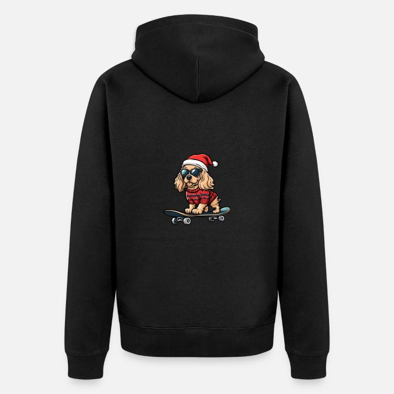 Cocker Spaniel Chien Noël Skateboard - Veste à capuche bio Premium Unisexe - noir