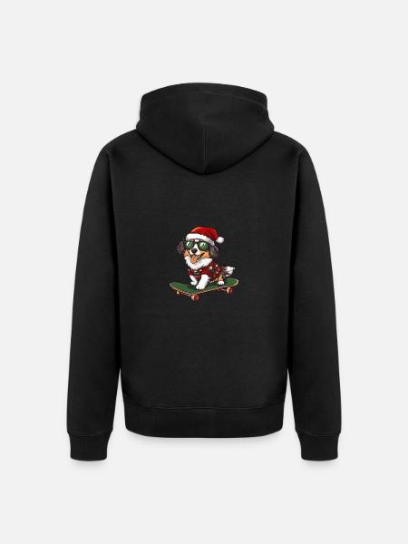 Australian Shepherd Dog Christmas Skateboard - Unisex Premium Organic Zip Hoodie - black