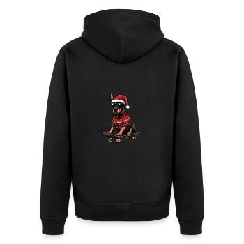 Doberman Dog Christmas Skateboard - Unisex Premium Organic Zip Hoodie - black - Back - Nico (187cm)