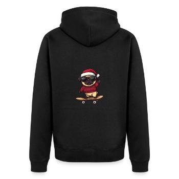 Mops Hund Weihnachten Skateboard - Unisex Premium Bio Zip Hoodie - Schwarz - Hinten - Nico (187cm)
