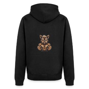 Yorkshire Terrier Hund Muskeln Fitness - Unisex Premium Bio Zip Hoodie - Schwarz - Hinten - Nico (187cm)