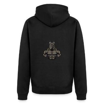 Great Dane Hund Muskeln Fitness - Unisex Premium Bio Zip Hoodie - Schwarz - Hinten - Nico (187cm)