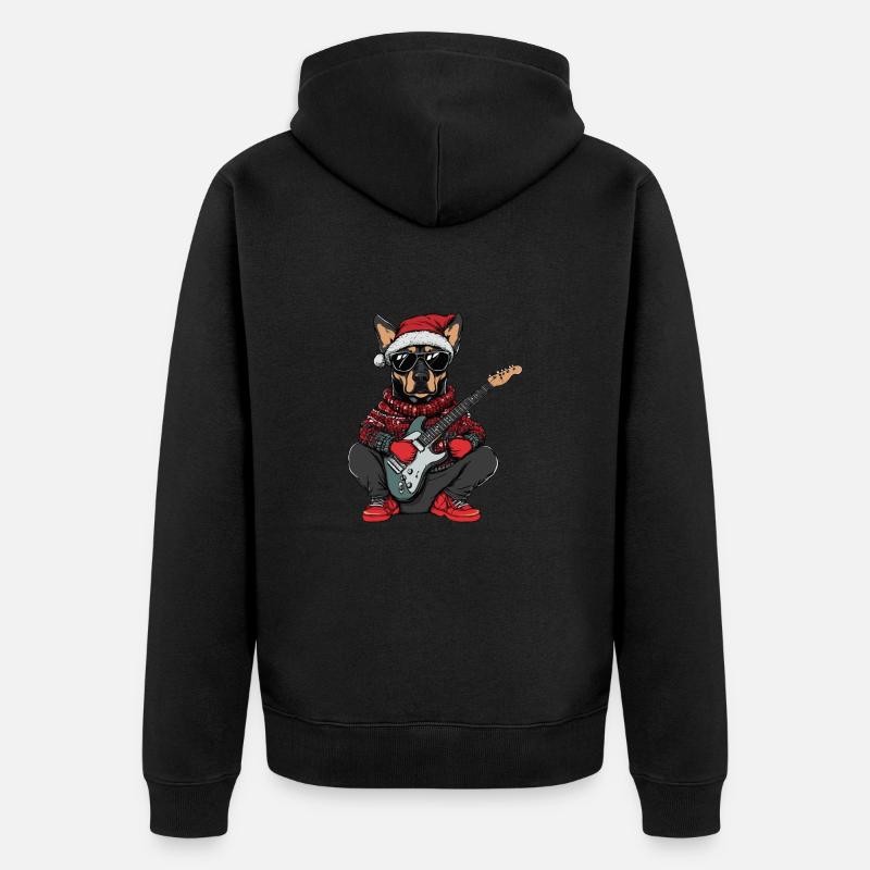Doberman Chien Noël Rocker Guitare - Veste à capuche bio Premium Unisexe - noir