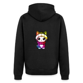 Cat Winter Animal Colorful Comic - Unisex Premium Organic Zip Hoodie - black - Back - Nico (187cm)