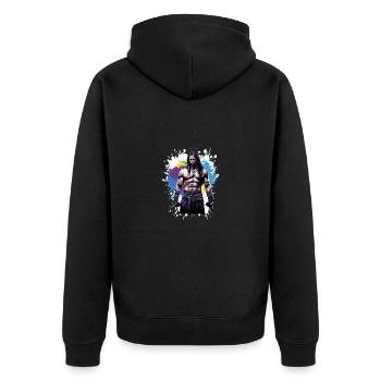 Indianer Muskeln Bodybuilding Häuptling - Unisex Premium Bio Zip Hoodie - Schwarz - Hinten - Nico (187cm)