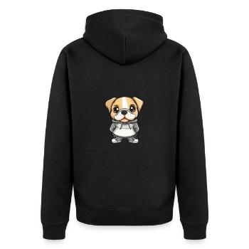 Bulldog Hund Lustig - Unisex Premium Bio Zip Hoodie - Schwarz - Hinten - Nico (187cm)