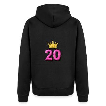 20 Zahl Krone - Unisex Premium Bio Zip Hoodie - Schwarz - Hinten - Nico (187cm)