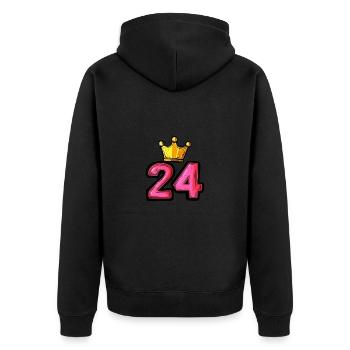 24 Zahl Krone - Unisex Premium Bio Zip Hoodie - Schwarz - Hinten - Nico (187cm)