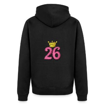 26 Zahl Krone - Unisex Premium Bio Zip Hoodie - Schwarz - Hinten - Nico (187cm)