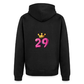 29 Zahl Krone - Unisex Premium Bio Zip Hoodie - Schwarz - Hinten - Nico (187cm)