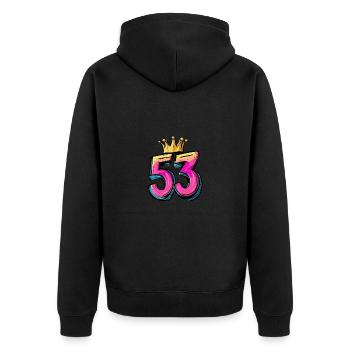 53 Number Crown - Unisex Premium Organic Zip Hoodie - black - Back - Nico (187cm)