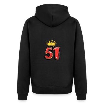 51 Zahl Krone - Unisex Premium Bio Zip Hoodie - Schwarz - Hinten - Nico (187cm)