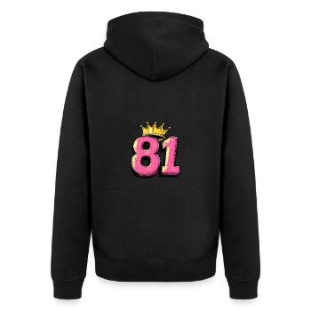 81 Zahl Krone - Unisex Premium Bio Zip Hoodie - Schwarz - Hinten - Nico (187cm)