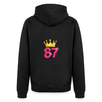 87 Zahl Krone - Unisex Premium Bio Zip Hoodie - Schwarz - Hinten - Nico (187cm)