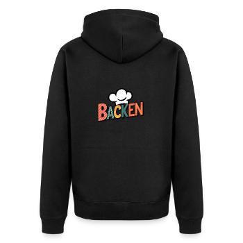 Backen mein Hobby - buntes Bäckermotiv - Unisex Premium Bio Zip Hoodie - Schwarz - Hinten - Nico (187cm)
