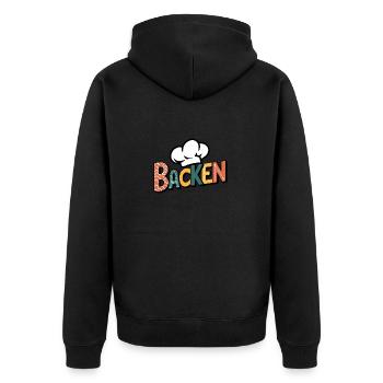 Backen mein Hobby - buntes Bäckermotiv - Unisex Premium Bio Zip Hoodie - Schwarz - Hinten - Nico (187cm)