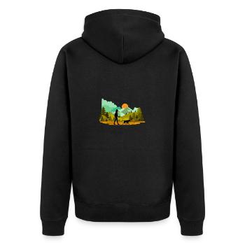 Wandern mit Hund Wald Natur - Unisex Premium Bio Zip Hoodie - Schwarz - Hinten - Nico (187cm)