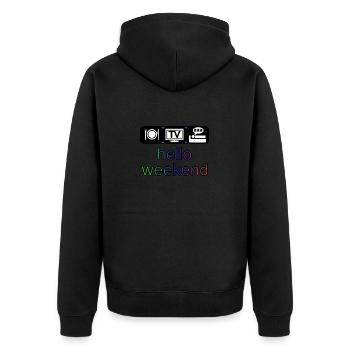 hello weekend - Unisex Premium Organic Zip Hoodie - black - Back - Nico (187cm)