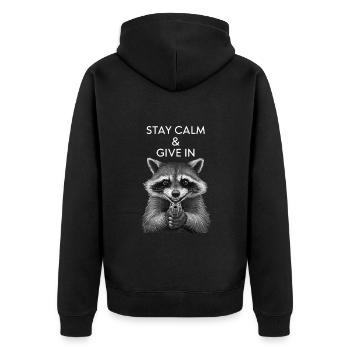 Meme Waschbär - Unisex Premium Bio Zip Hoodie - Schwarz - Hinten - Nico (187cm)