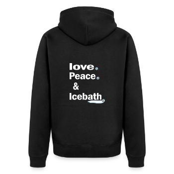 Eisbaden "love and peace im eisbad" eisbaderin - Unisex Premium Bio Zip Hoodie - Schwarz - Hinten - Nico (187cm)