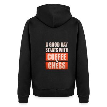 A good day starts with coffee and chess - Unisex Premium Organic Zip Hoodie - black - Back - Nico (187cm)