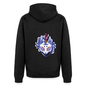 Kitsune fox - Unisex Premium Organic Zip Hoodie - black - Back - Nico (187cm)