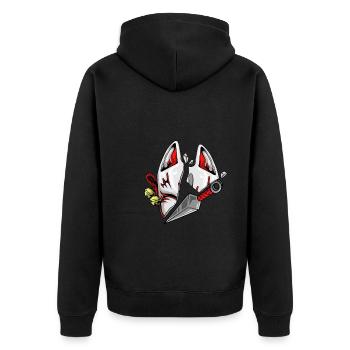 Kitsune Fuchs - Unisex Premium Bio Zip Hoodie - Schwarz - Hinten - Nico (187cm)