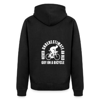 Never Underestimate The Old Guy On A Bicycle - Unisex Premium Organic Zip Hoodie - black - Back - Nico (187cm)