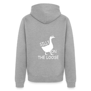 Oie idiote en liberté - Veste à capuche bio Premium Unisexe - gris chiné - Dos - Nico (187cm)