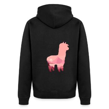 Lama - Unisex Premium Bio Zip Hoodie - Schwarz - Hinten - Nico (187cm)