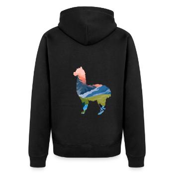 Lama - Unisex Premium Bio Zip Hoodie - Schwarz - Hinten - Nico (187cm)