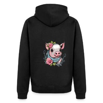 Schwein mit Bandana - Unisex Premium Bio Zip Hoodie - Schwarz - Hinten - Nico (187cm)