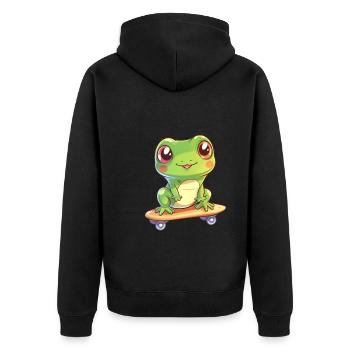 Frog on a skateboard - Unisex Premium Organic Zip Hoodie - black - Back - Nico (187cm)