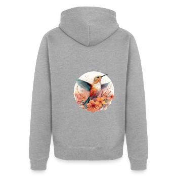 Kolibri - Unisex Premium Bio Zip Hoodie - Grau meliert - Hinten - Nico (187cm)