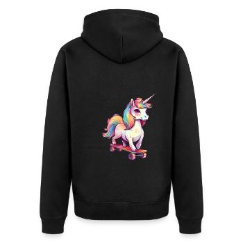 Unicorn on a skateboard - Unisex Premium Organic Zip Hoodie - black - Back - Nico (187cm)