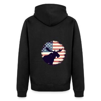 Amerikanische Flagge Elch - Unisex Premium Bio Zip Hoodie - Schwarz - Hinten - Nico (187cm)