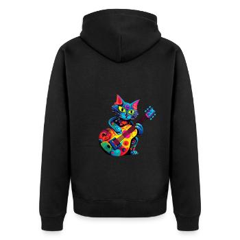 Katze spielt Gitarre - Unisex Premium Bio Zip Hoodie - Schwarz - Hinten - Nico (187cm)