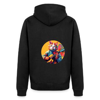 Katze spielt Gitarre - Unisex Premium Bio Zip Hoodie - Schwarz - Hinten - Nico (187cm)