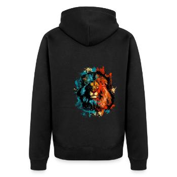 Sternzeichen Horoskop Löwenkopf Löwe - Unisex Premium Bio Zip Hoodie - Schwarz - Hinten - Nico (187cm)
