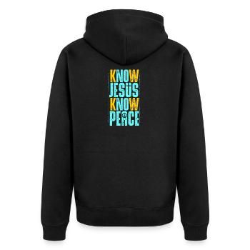 Kennst du Jesus, kennst du Frieden - Unisex Premium Bio Zip Hoodie - Schwarz - Hinten - Nico (187cm)