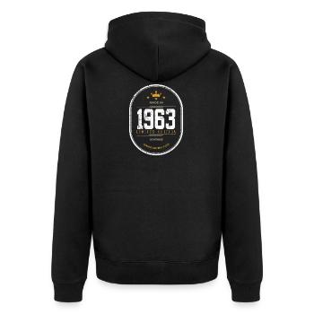 Hergestellt in 1963 Limited Edition Vintage - Unisex Premium Bio Zip Hoodie - Schwarz - Hinten - Nico (187cm)