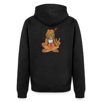 Friede Liebe Gemeinschaft Kiffer Liebe - Unisex Premium Bio Zip Hoodie - Schwarz - Hinten - Nico (187cm)