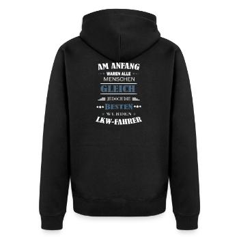 Die besten wurden LKW Fahrer - lustiger Spruch - Unisex Premium Bio Zip Hoodie - Schwarz - Hinten - Nico (187cm)